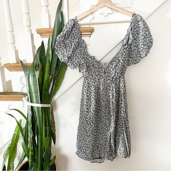 The Native One Black White Floral Print Off The Shoulder Mini Dress Size M - Picture 1 of 8